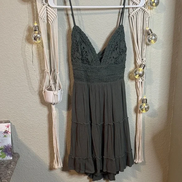 ILLA ILLA Forest Green Crochet Mini Dress - Picture 1 of 5